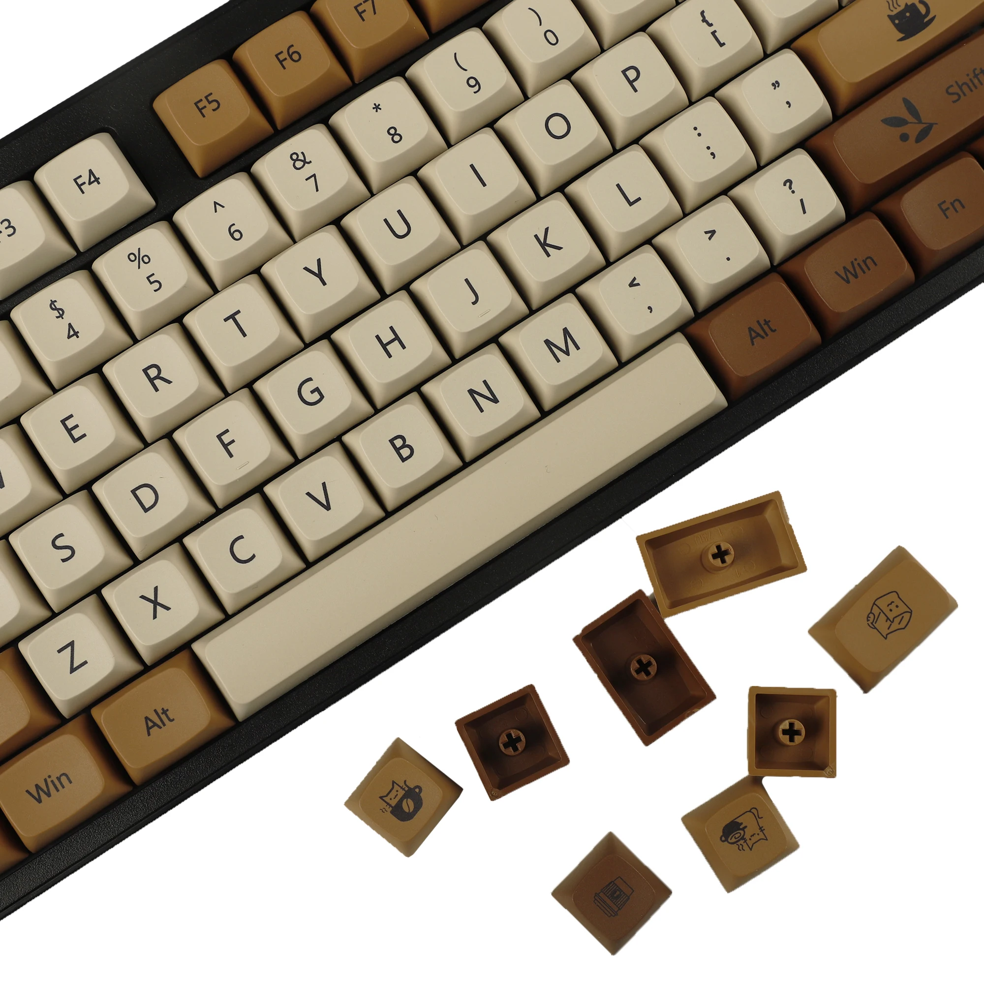 YMDK 138 ZDA Profile XDA v2 Dye Sub PBT Coffee Cat Keycaps For 104 TKL 60% 96 84 68 64 MX Switches Keyboard