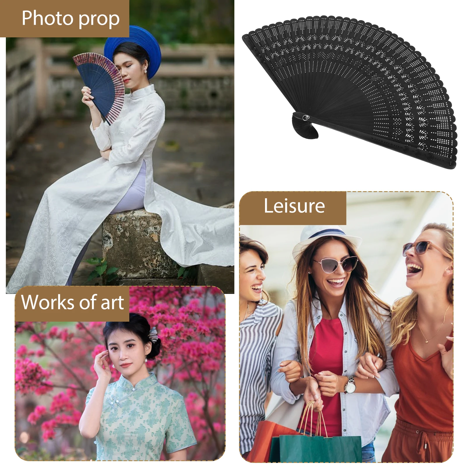 

Bamboo Folding Fans for Women Dancing Bamboo Fans Vintage Fan Silk Fan Portable Summer Wedding Home Decoration