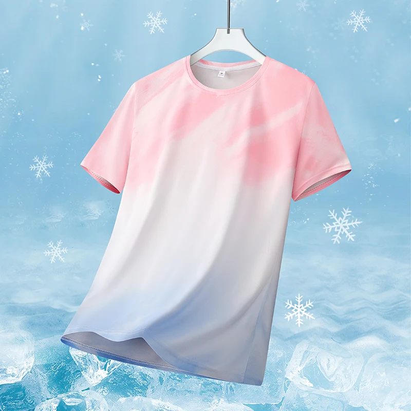 Camiseta Deportiva de Manga Corta para Mujer, Secado Rápido, Degradado, para Gimnasio, Entrenamiento, Running, Bádminton y Deportes al Aire Libre