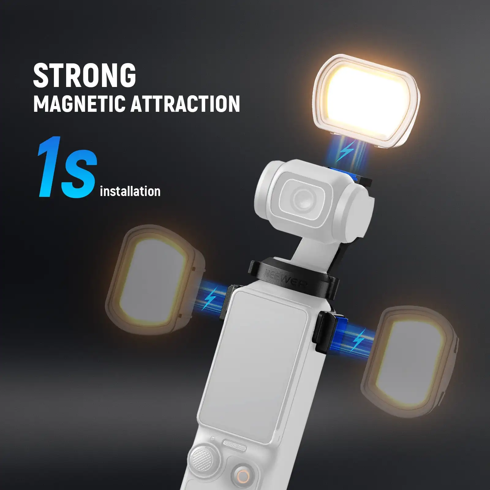NEEWER Magnetic Light For DJI OSMO Pocket 3 Rechargeable Plastic Mini LED Fill Light Attachment for Selfie Vlog Video Recording