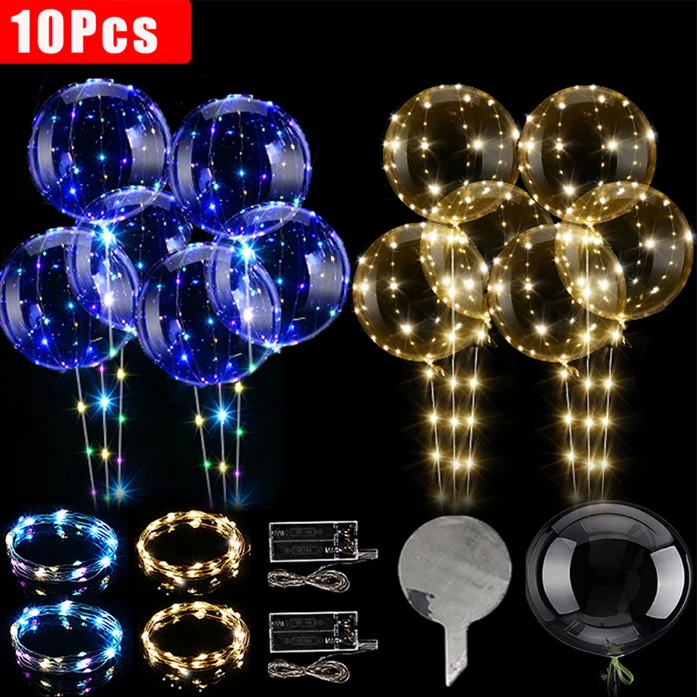 Palloncini Bobo luminosi a LED da 10 pezzi con stringa luminosa gonfiata Palloncino trasparente da 35-40 cm con luce calda o colorata per forniture per feste