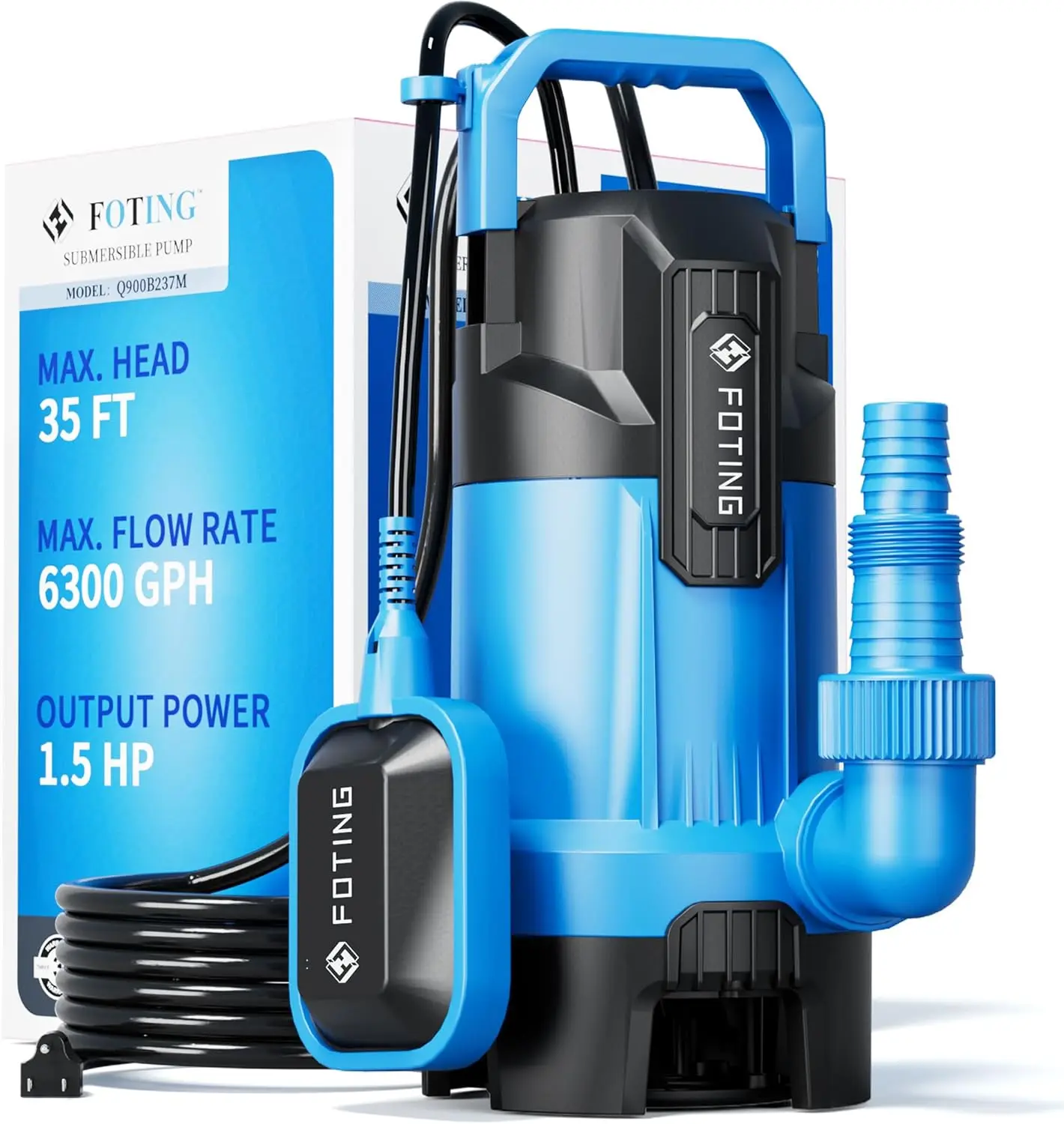 

1.5HP Submersible Water Pump, 6300GPH High Flow for Pool Draining Basement Garden Hot Tub
