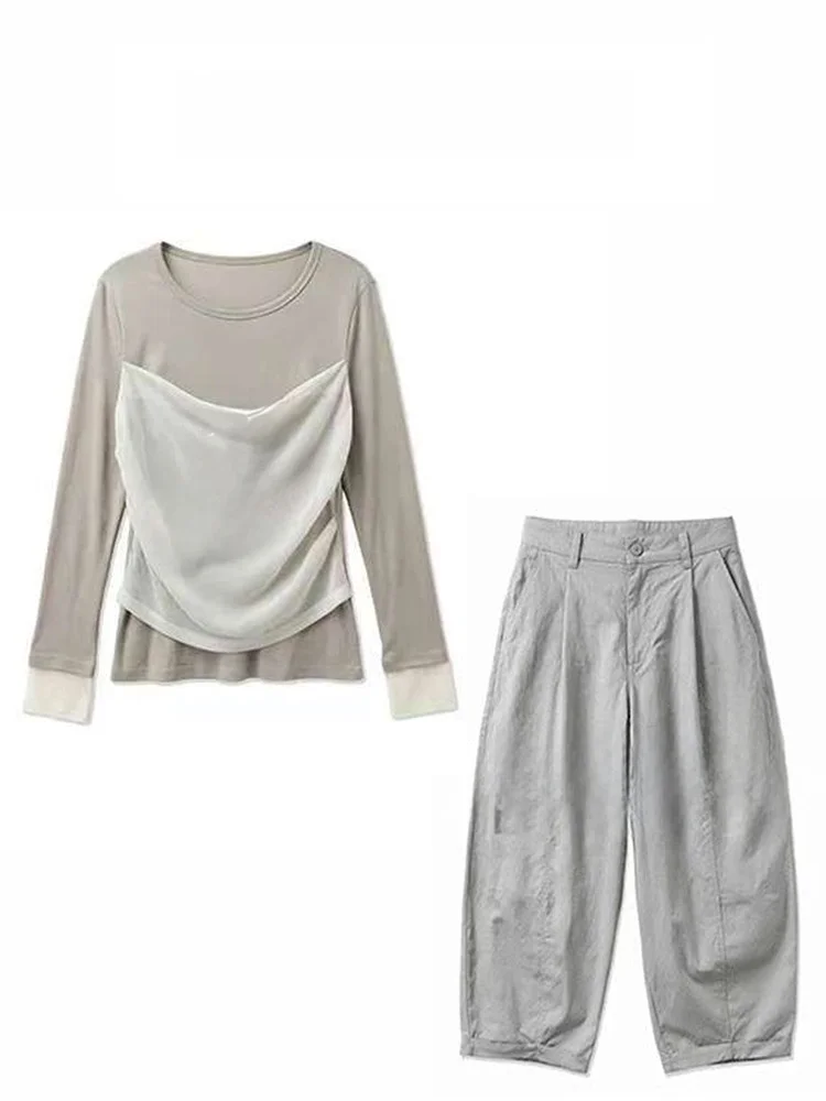 

Spring 2026 Casual Fashion Loose Wide Leg Pants Set Simple Versatile Two Piece Suit Comfortable High Waist round Neck T-Shirt