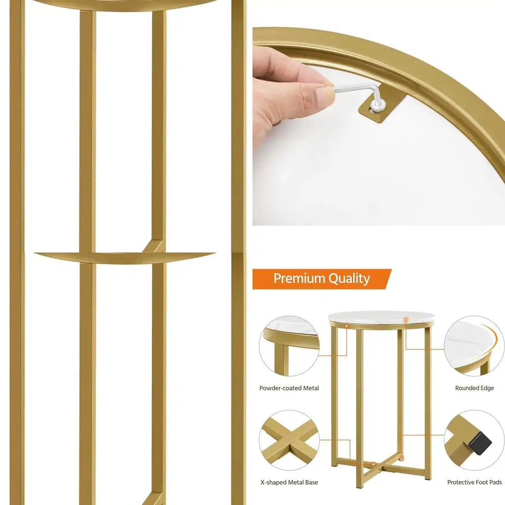 

Современный круглый стол из искусственного мрамора с горчично-золотой отделкой и прочными металлическими ножками для гостиной
