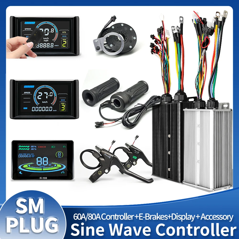 

Three Mode 72V Sine Wave Controller 60A 80A 3000W/5000W 18MOS Tube Fatbike Display throttle PAS Electric Bicycle Conversion Kit