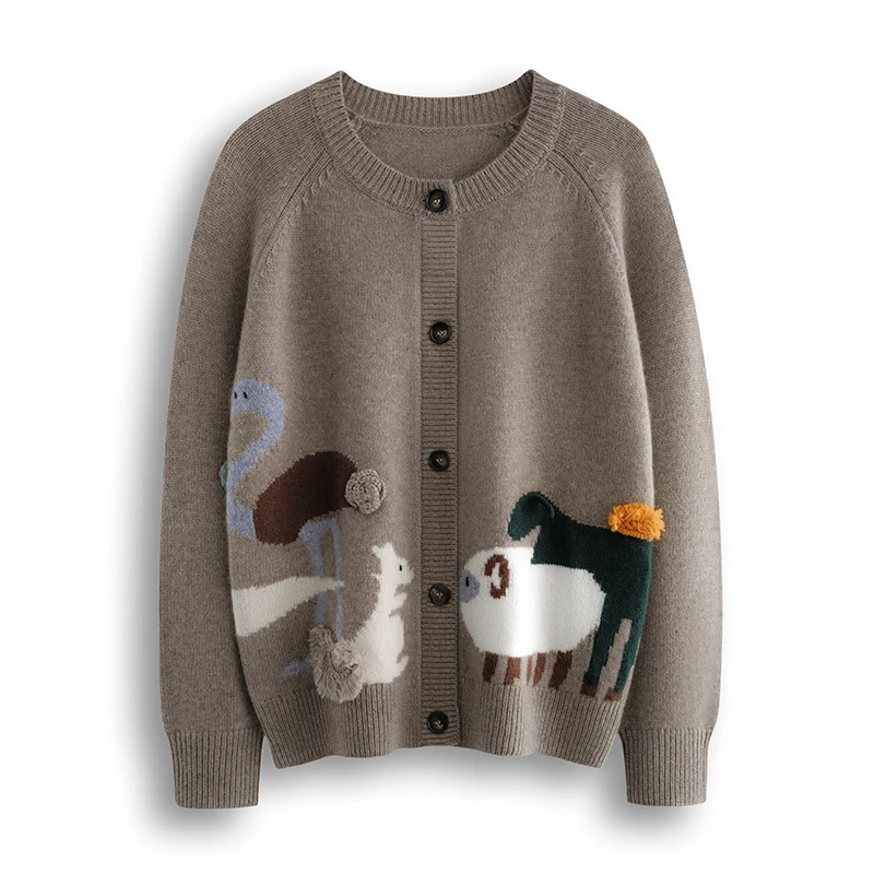 

Fashion animals embroidered knitted cardigan women's autumn advanced new top cashmere sweater coat