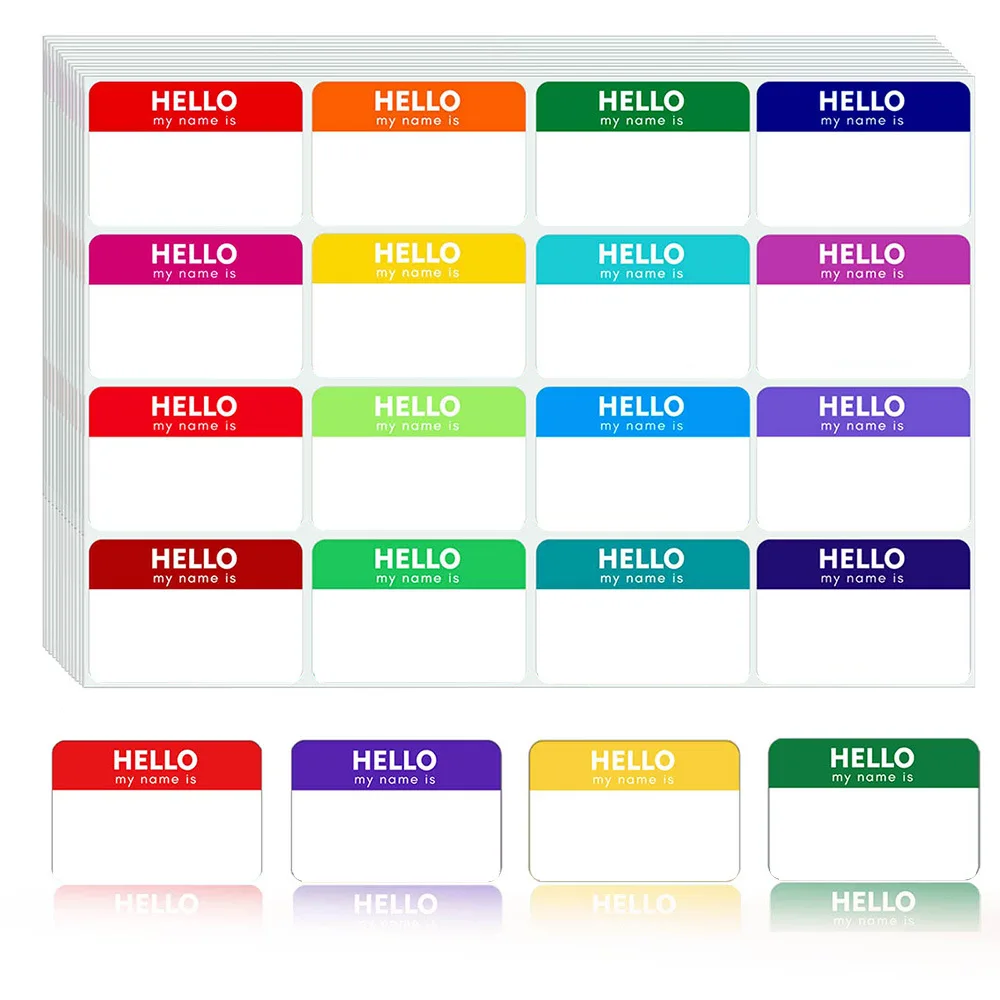 80Pcs Name Tags, Hello My Name Is Stickers 6 Colors, Colorful Name Tag Stickers for Office, Meeting, 3.5' X 2' (10 Sheets)