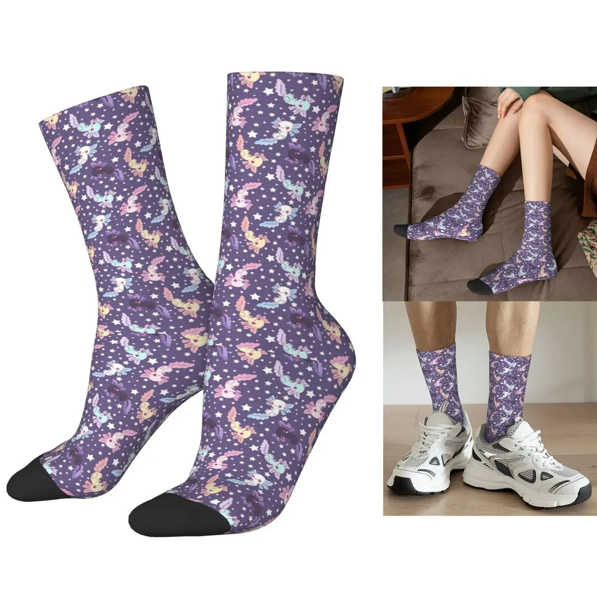 

Kawaii Axolotl Pattern Lilac Socks Harajuku Super Soft Stockings All Season Long Socks Accessories for Unisex Christmas Gifts