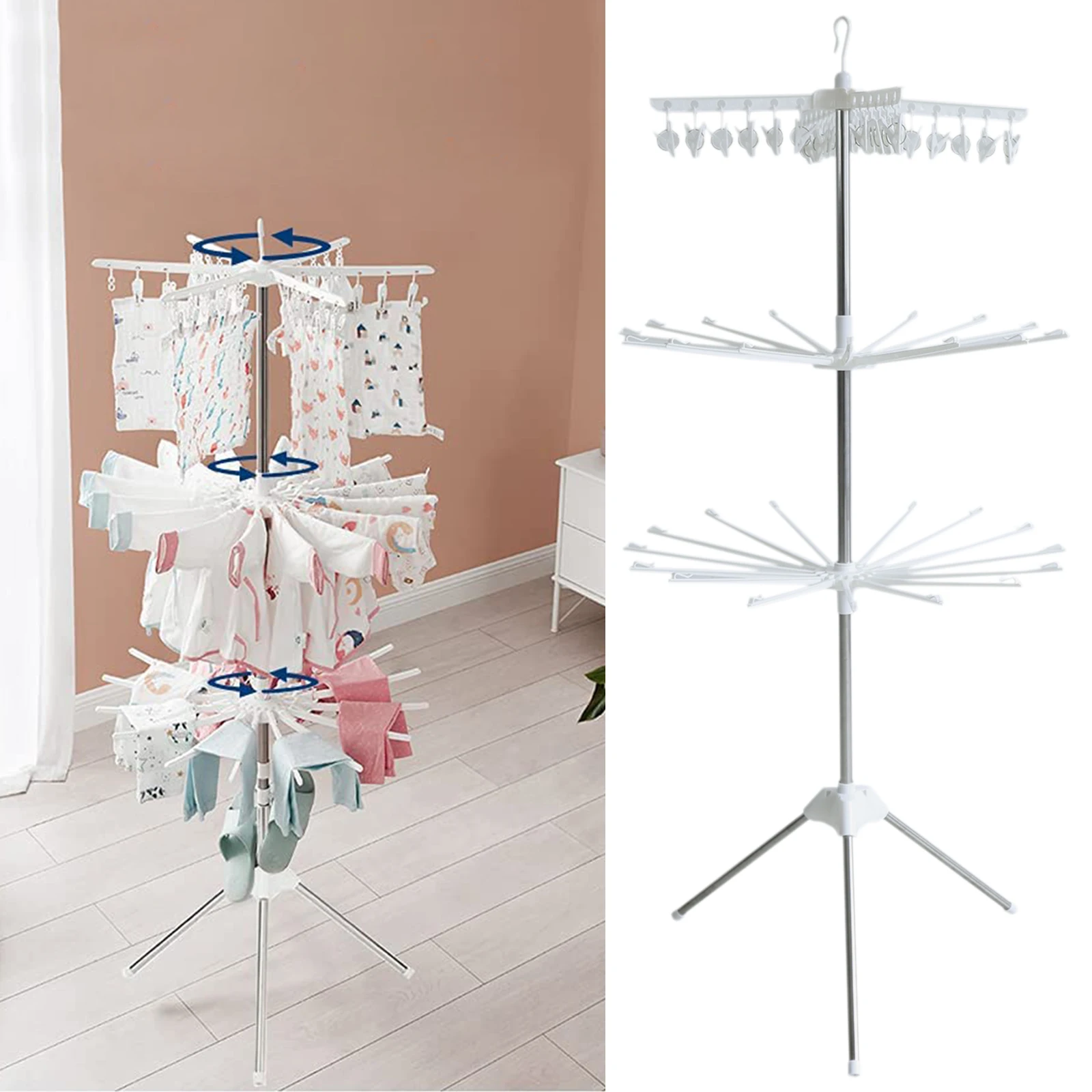 

Tripod Clothes Drying Rack Steel Laundry Coat Hanger Foldable Stand w/Pedestal