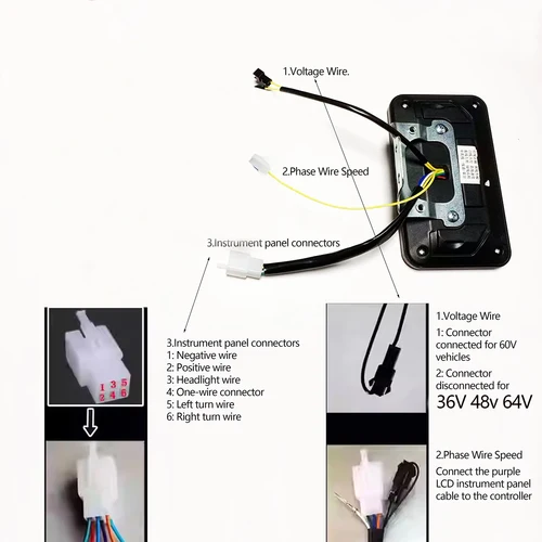 Imagen 2 del producto Controlador de Motor sin Escobillas de Onda Sinusoidal de 36V 48V 60V 64V 350/500/1000W 25A / 30A / 35A con Pantalla LCD de Velocidad + Acelerador para Bicicleta Eléctrica