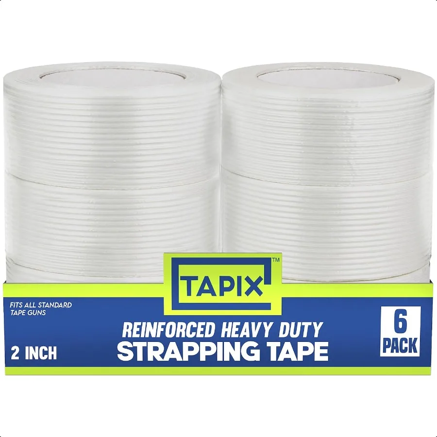 

Strapping Tape 2 inch x 60 yds 6 Pack Fiberglass Tape er Strong Reinforced Tear Resistant Clear Strapping Tape Holds up to 120