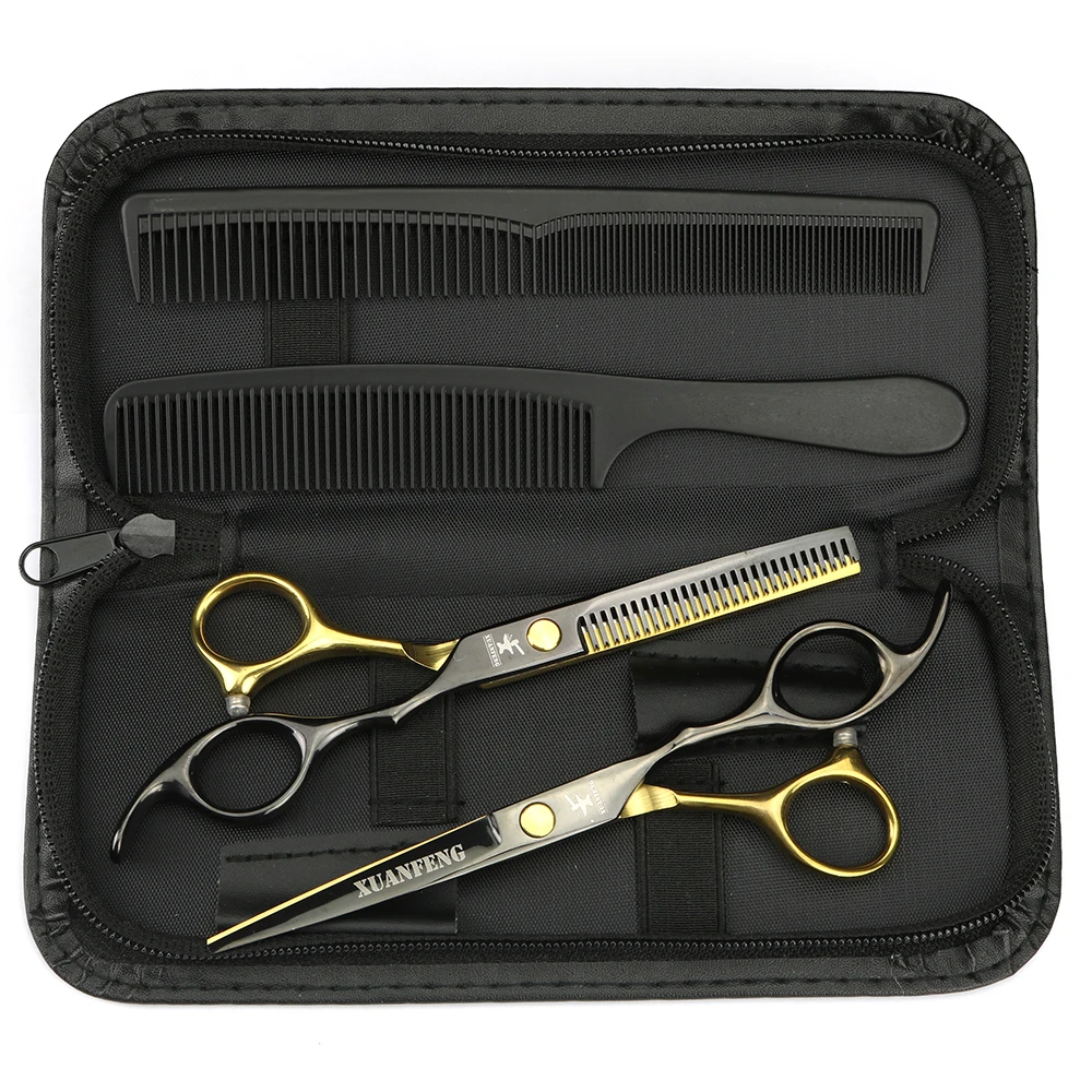 Professional Hair Cutting Scissors, Hairdresser/Salon Slimming Scissors For Home, Black Gold Stainless Steel Hairdresser