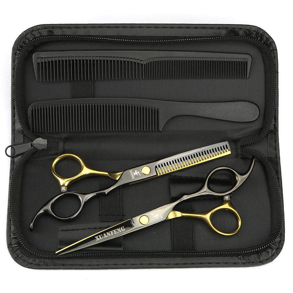  Professional Hair Cutting Scissors, Hairdresser/Salon Slimming Scissors For Home, Black Gold Stainless Steel Hairdresser 