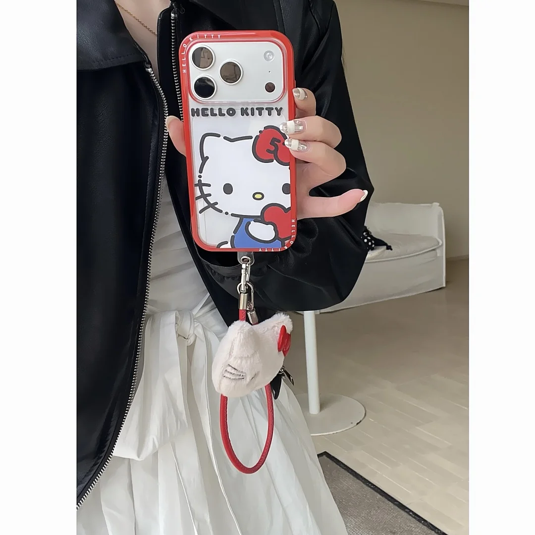 

Lovely HelloKitty Face Red Edge Silicone Phone Case For iPhone 13 14 15 16 17 Pro Max 14 15 Plus Lovely Y2K Cover﻿﻿