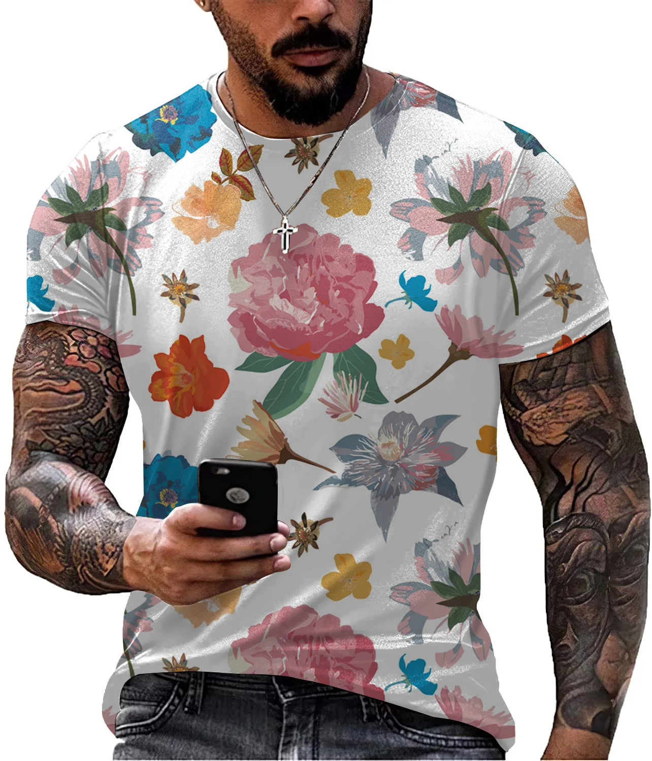 New3D Print Flower Clothing Fashion Men Women T-shirt Plus Size S-7XL Four Seasons Casual Oversized Streetwear Summer Round Neck