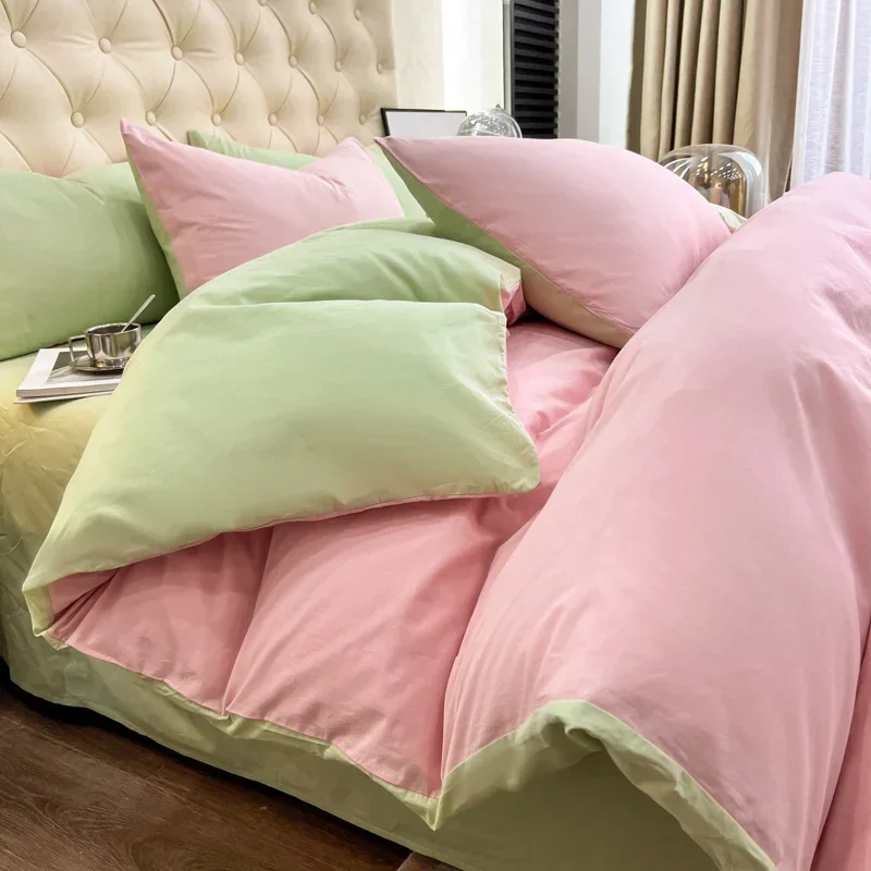 

3/4pcs Solid Color Duvet Cover set Pillow Case Bed Sheet Pink Green Quilt Covers Boy Kid Teen Girl Bedding Linens Set King Queen