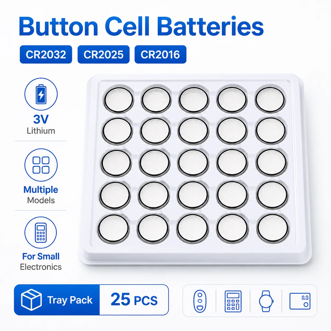 25/50PCS CR2032 CR2025 CR2016 3V Lithium Button Cell Batteries Coin Cell Battery for Watch Remote Control Calculator Key Fob
