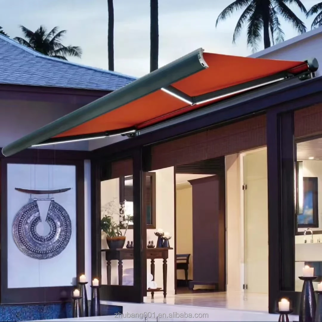

4*3 M Motorized Retractable Full Cassette Awning Heavy Duty Roof Canopy with Remote Control Aluminum Frame PC Sail Material
