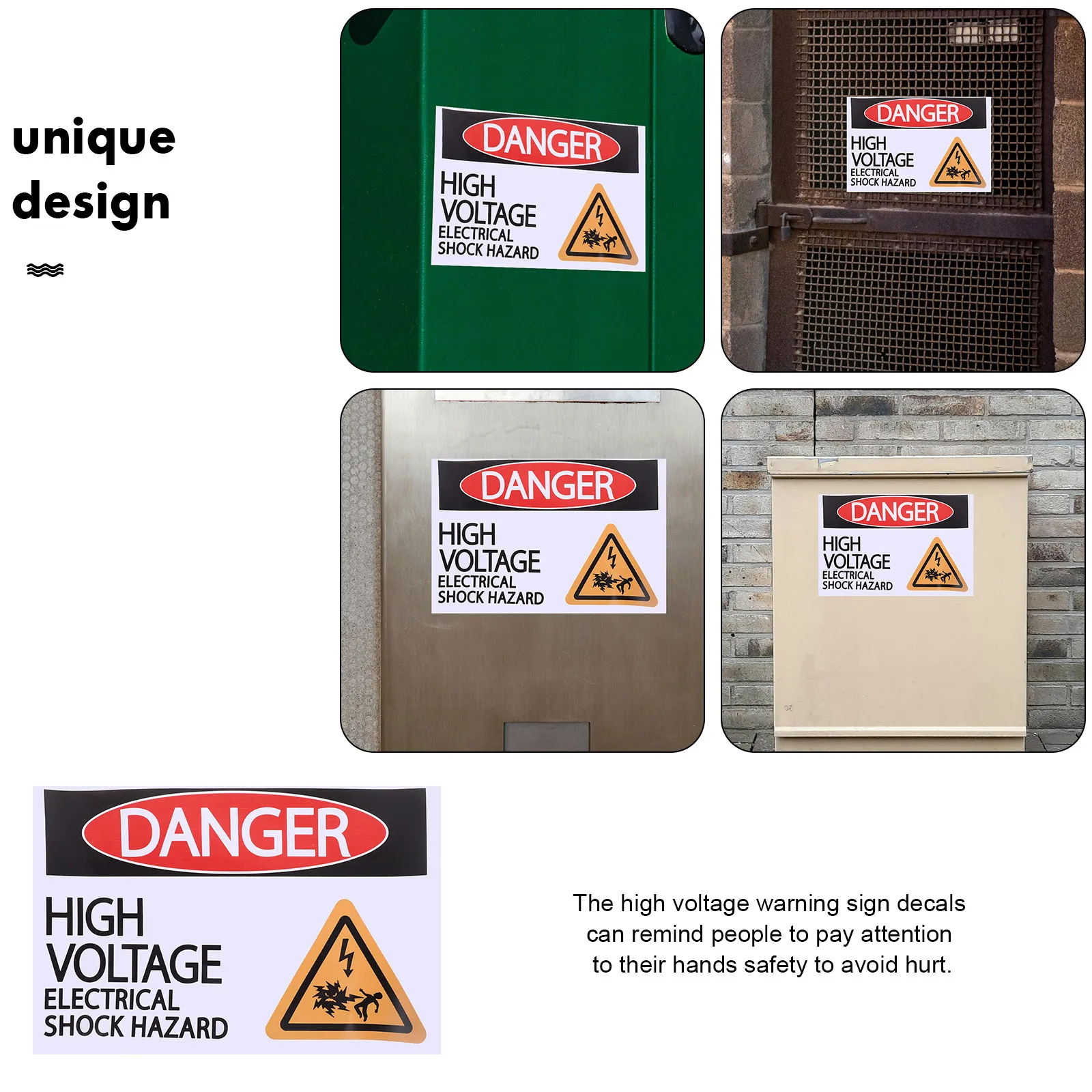 Autocollants de panneau d'avertissement haute tension, étiquettes de sécurité, décalcomanies, couleur vive, motif clair, durables, Surfaces multiples