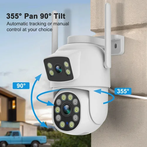 Imagen 2 del producto O-Kam Pro Cámara de seguridad PTZ de 6MP WiFi para exteriores Pantalla dual Audio bidireccional Zoom digital 10X, detección humana, IP66