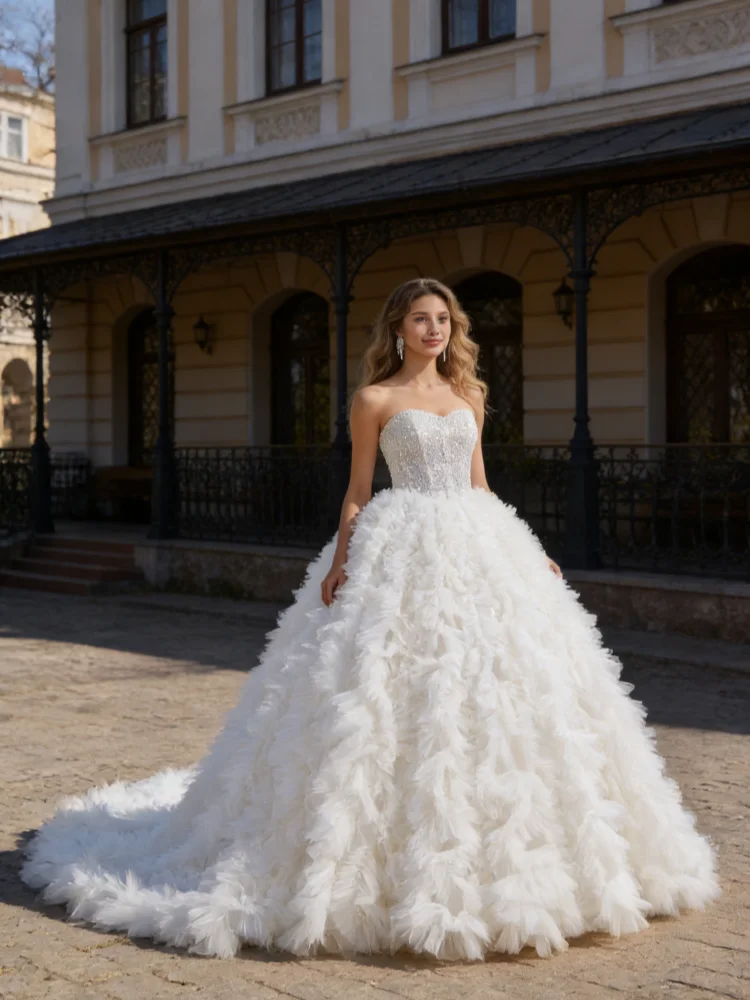 Customized Elegant Sweetheart Large Skirt Princess Dress Wedding Sweetheart Collar Sleeveless Backless Design Vestido De Novia