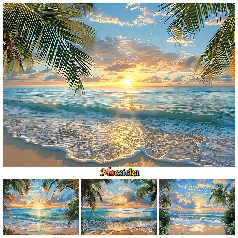 

Summer Ocean Photography Backdrop Seaside Sunset Beach Coconut Tree Adult Portrait Photo Background Decor Prop Photozone Studio