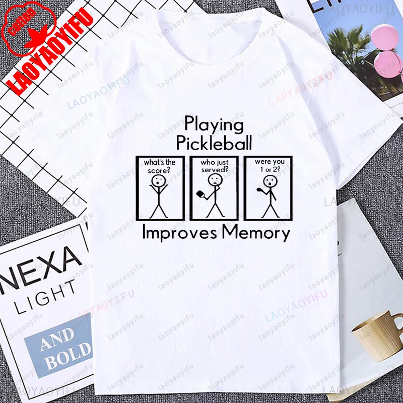 Playing Pickleball Improves Memory Funny Pickle Lover T-Shirt Fashion Loose Hip Hop Breathe Comfort Short Sleeve Women T Shirt