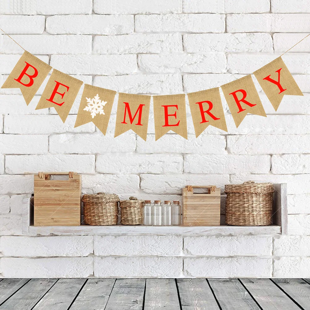 رسالة الرايات راية الكتان الخيش ندفة الثلج نمط بشق سحب العلم الطرف الديكور عيد الميلاد عيد الميلاد راية