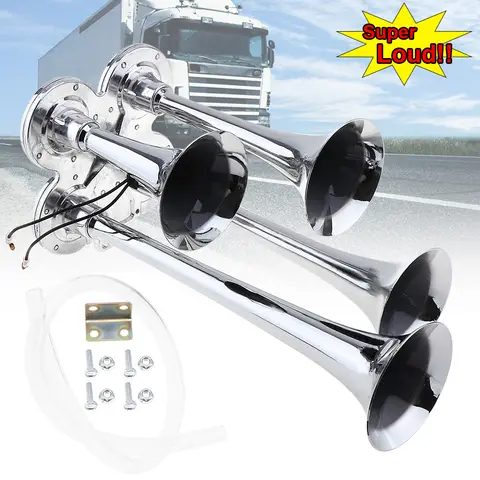 매우 시끄러운 4 트럼펫 에어 혼 – 자동차, 트럭, 기차, 보트용, 12V / 24V, 150dB