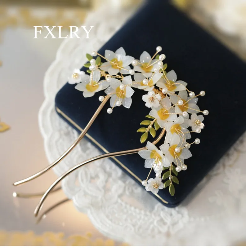 FXLRY Original Handmade Flower U - shaped Zanzi Summer Pan Hair Headdress Cheongsam Match Hairpins