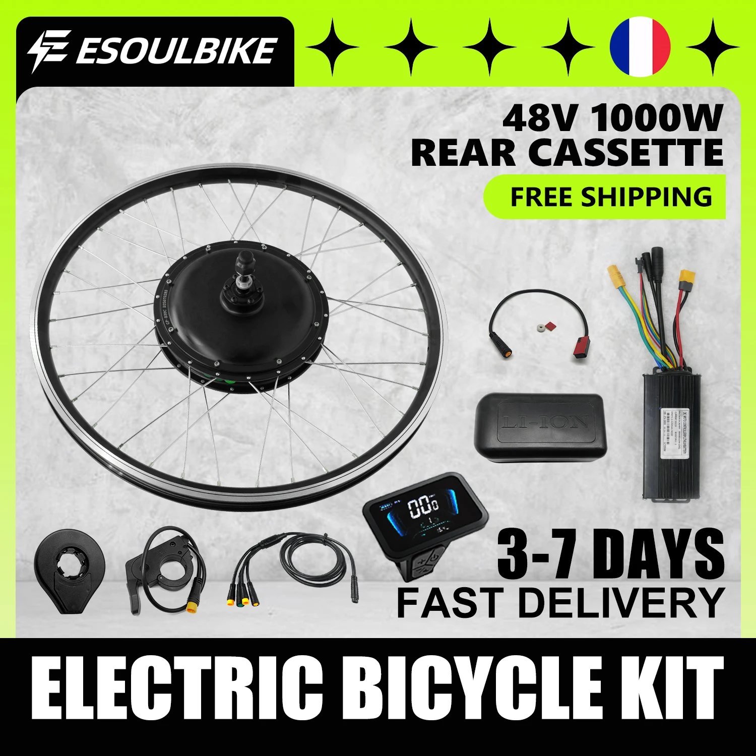 ESOULBIKE Kit de Conversion de vélo électrique 48V 1000W moteur de moyeu de roue de Cassette arrière étanche 26 27.5 28 29 pouces 700C kit de vélo électrique