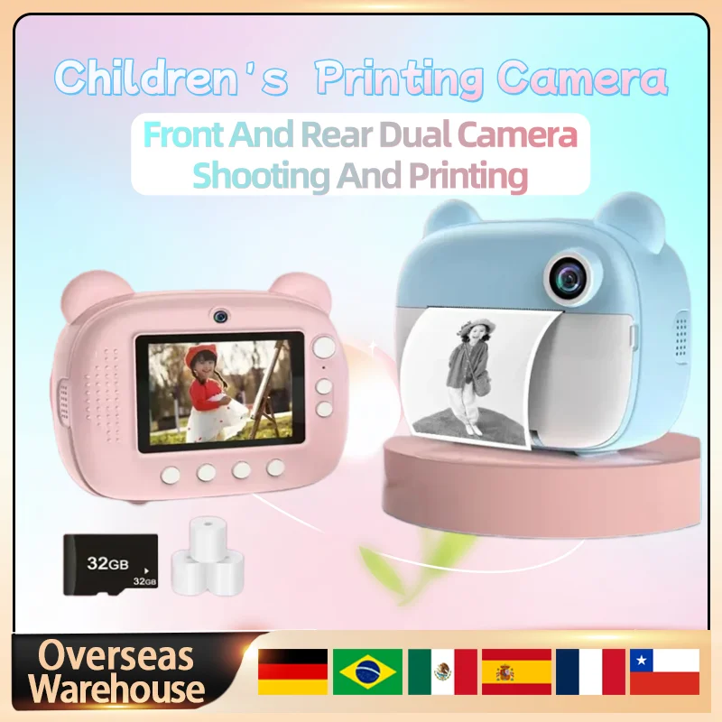 

Hot Children Digital Camera 32G Memory Card Instant Print For Kids Thermal Printing Camera Photo Printing Camera Toys Kids Gifts