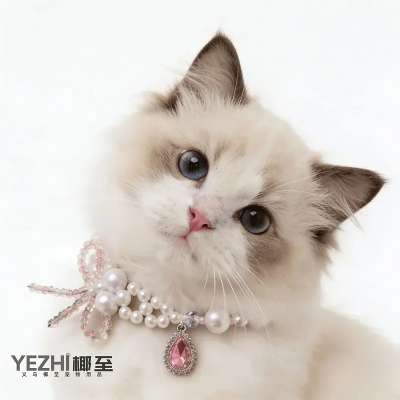 Spot Wholesale Pet Diamond Pearl Necklace Cat Dog Celebrity Fashion Jewelry Muppet Bigbear Pet Hairpin Batch
