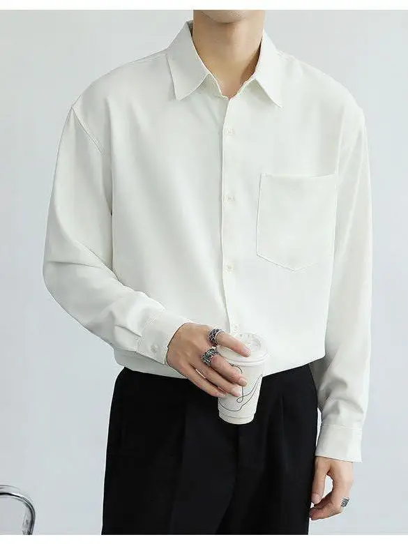 

Spring 2026 Men's Long Sve Casual Comfortable irt Trendy Pure Color Base Layer Loose Fit Faionable Korean Sle