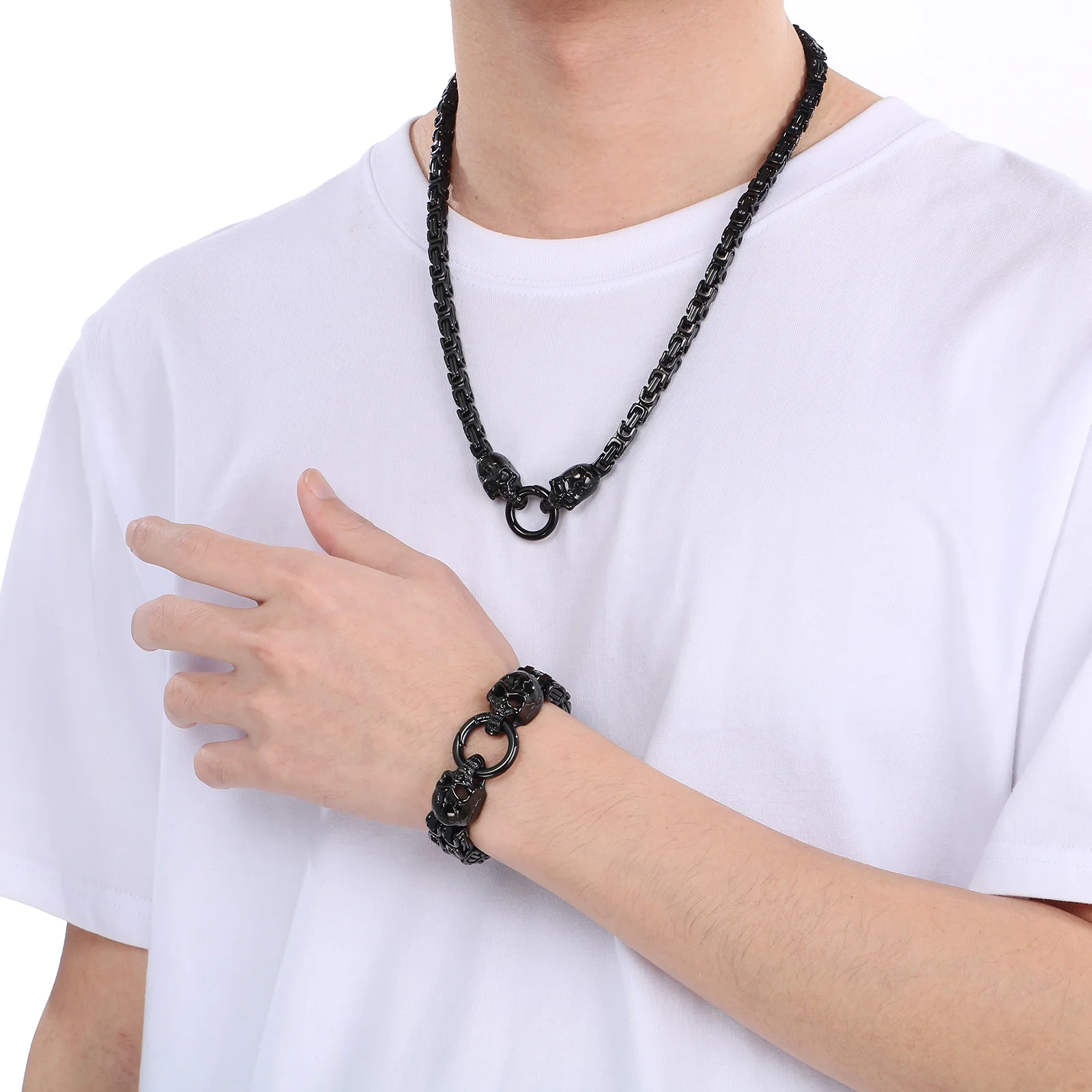 Fongten Dark Gothic Vintage Skull Patchwork Stainless Steel Bracelet For Men Palace Emperor Bracelet Fashion Jewelry Party