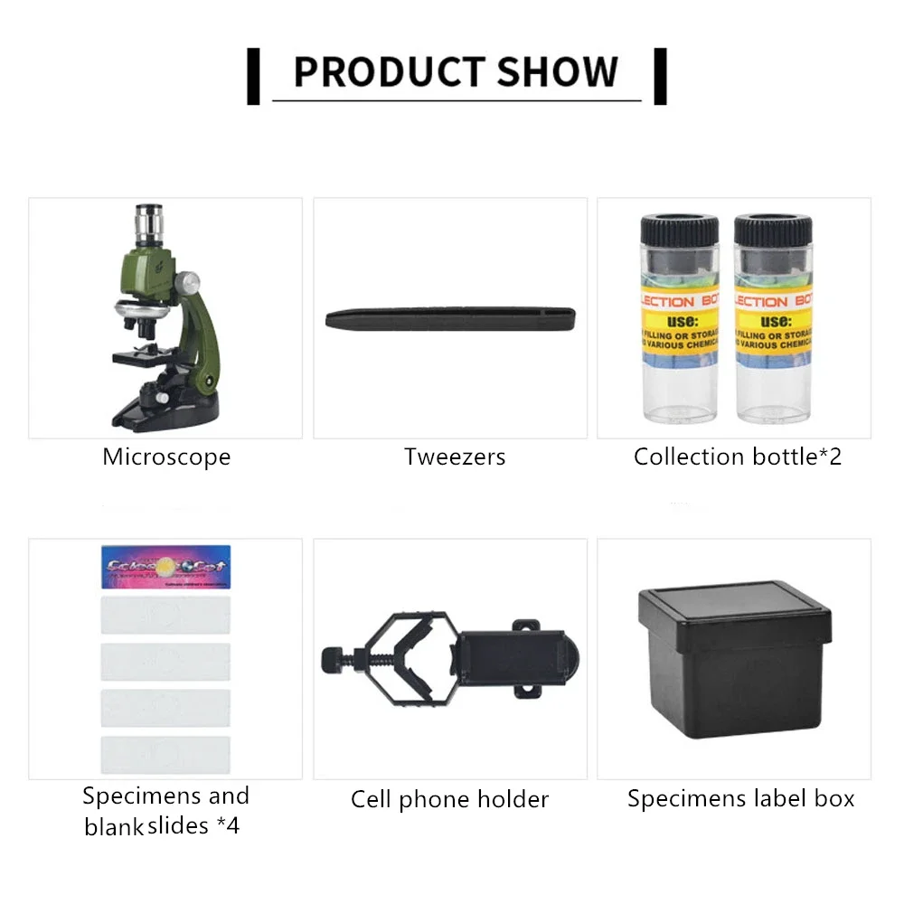 Microscope Kit Lab LED 100X-400X-1200X Biological Microscope Home School Science Educational Toy Gift For Kids Child