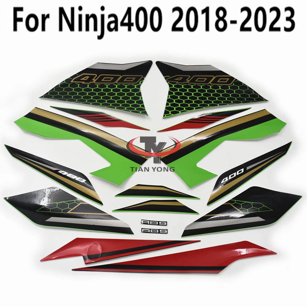 

Motorcycle Bodywork Decal Kit Stickers For Ninja400 2018-2023 Green black grid Silkscreen Applique