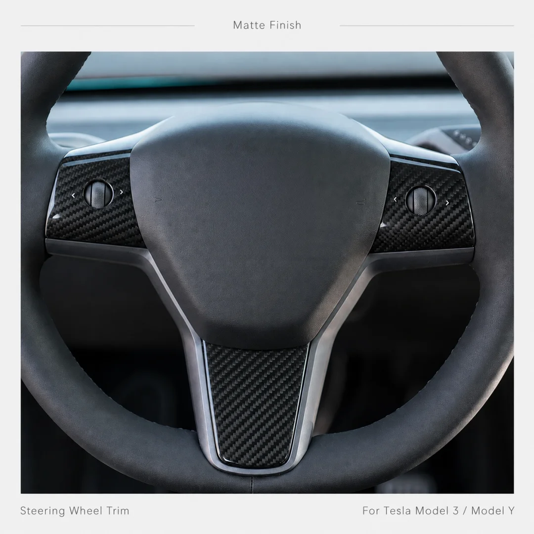For Tesla Model 3 Model Y Carbon Fiber Steering Wheel Trim Cover 3PCS Dry Carbon Fiber Interior Decoration Glossy Matte - view 5