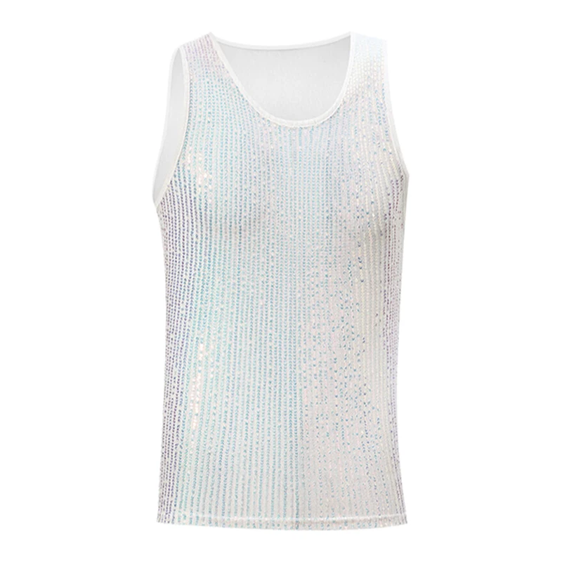 Herren-Netz-Strass-Y2K-Tanktop, durchsichtig, glitzernd, Party-T-Shirt, Nachtclub, Musikfestival, Bühnenkostüm – Detail 11