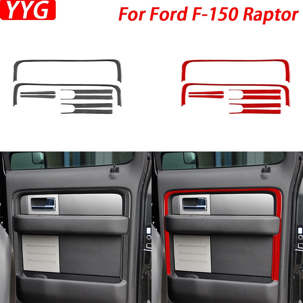 For Ford F-150 Raptor 2009-2014 Carbon Fiber Rear Door Inner Frame Decorative Strips Car Interior Decoration Accessories Sticker