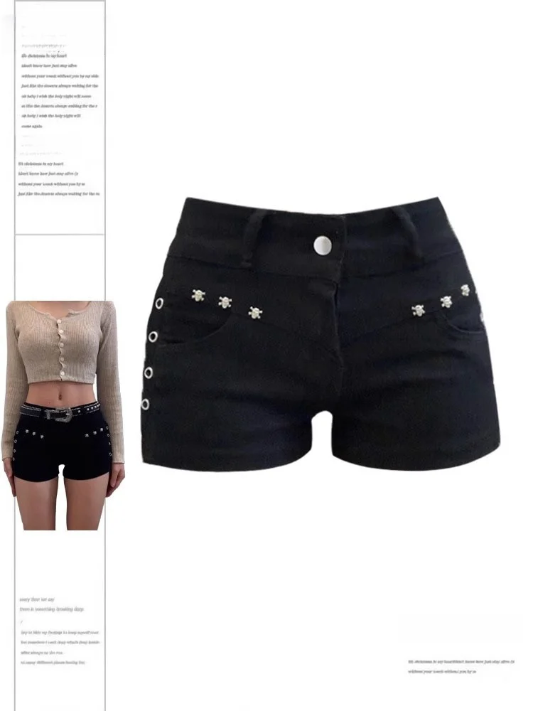 

Low Waist Sexy Hot Pants American Style Y2K Millennium Wind Denim Jeans Rivet Butt Covering Spring New Retro Women Jeans