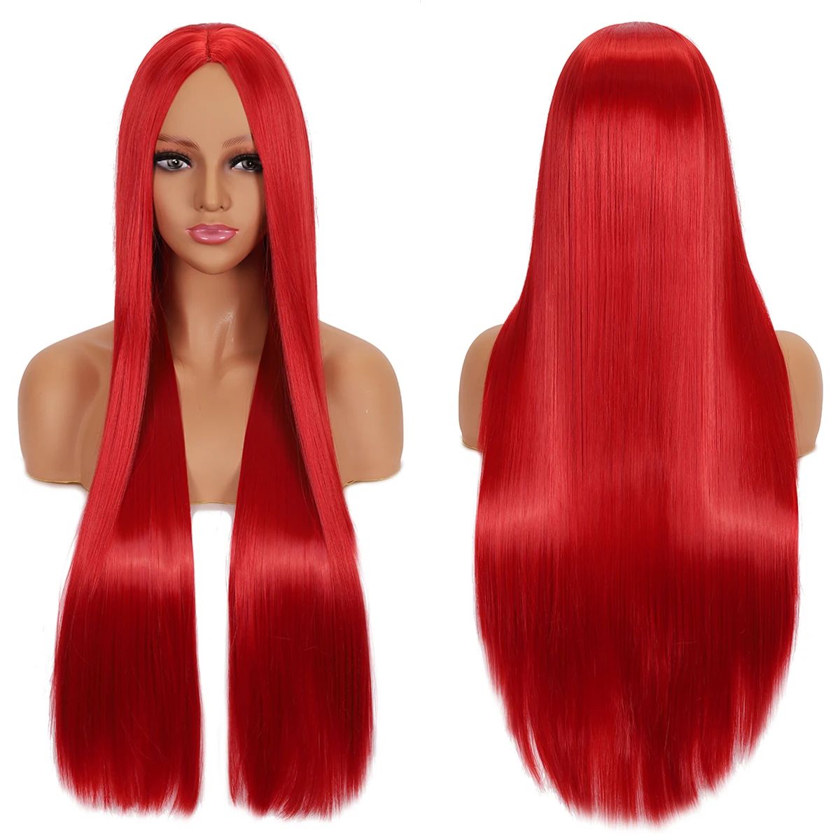 32-calowa, długa, prosta, z rozcięciem, kolorowa damska peruka syntetyczna, odporna na ciepło, odpowiednia na imprezy świąteczne, tańce Halloween, b