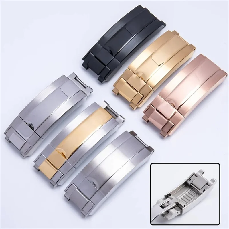 High Quality 9mm Silver Gold 316L Stainless Steel Deployment Watch Buckle Adjustable Logo Glide Lock For RX Submariner GMT Watch