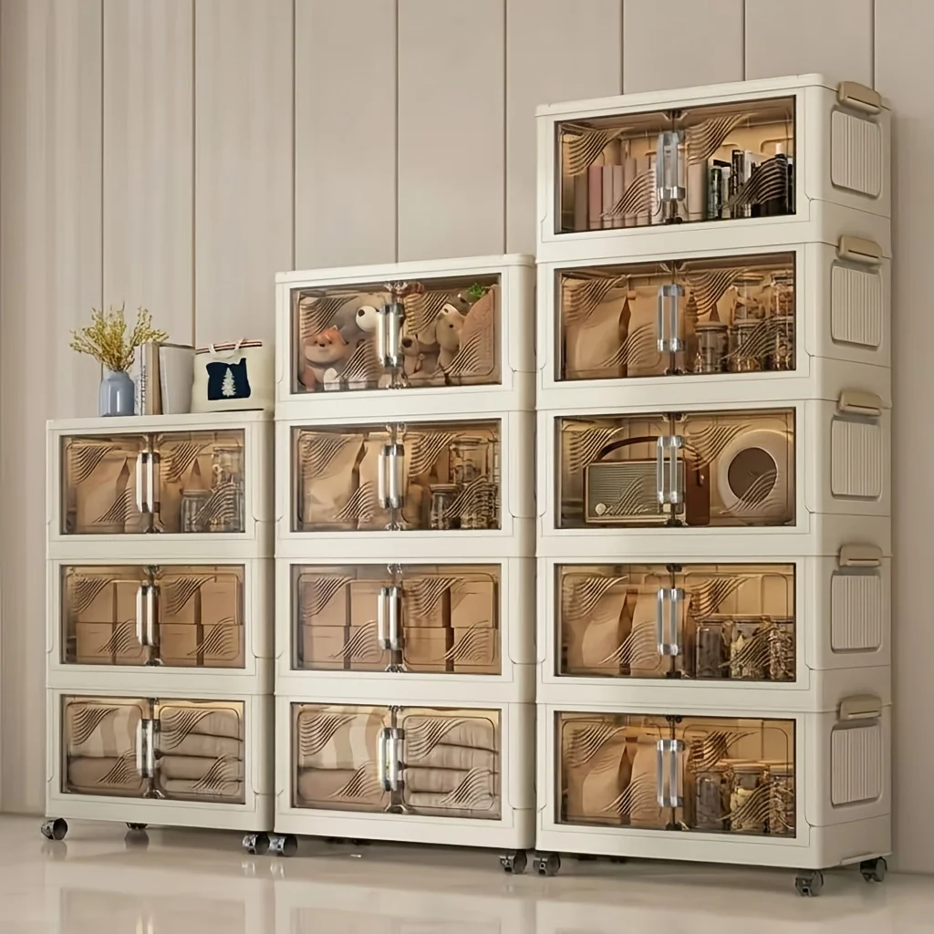 

[Foldable Cabinet] Foldable Storage Cabinet No Assembly Required, Movable Storage Organizer for Living Room, Home Side Cabinet for Miscellaneous Items