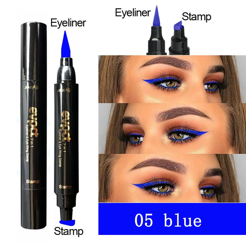 2 In1 Liquid Glitter Eyeliner Stempel Dunne Zeehond Make-Up Zwart Rood Groen Snel Droog Eyeliner Potlood 7 Kleur Blauwbruine Rokerige Ogen