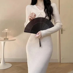 Bodycon Vintage Female Knit Dress Autumn and Winter Women's Crochet Dresses New In Full Sleeve One Pieces On Promotion Retro X G