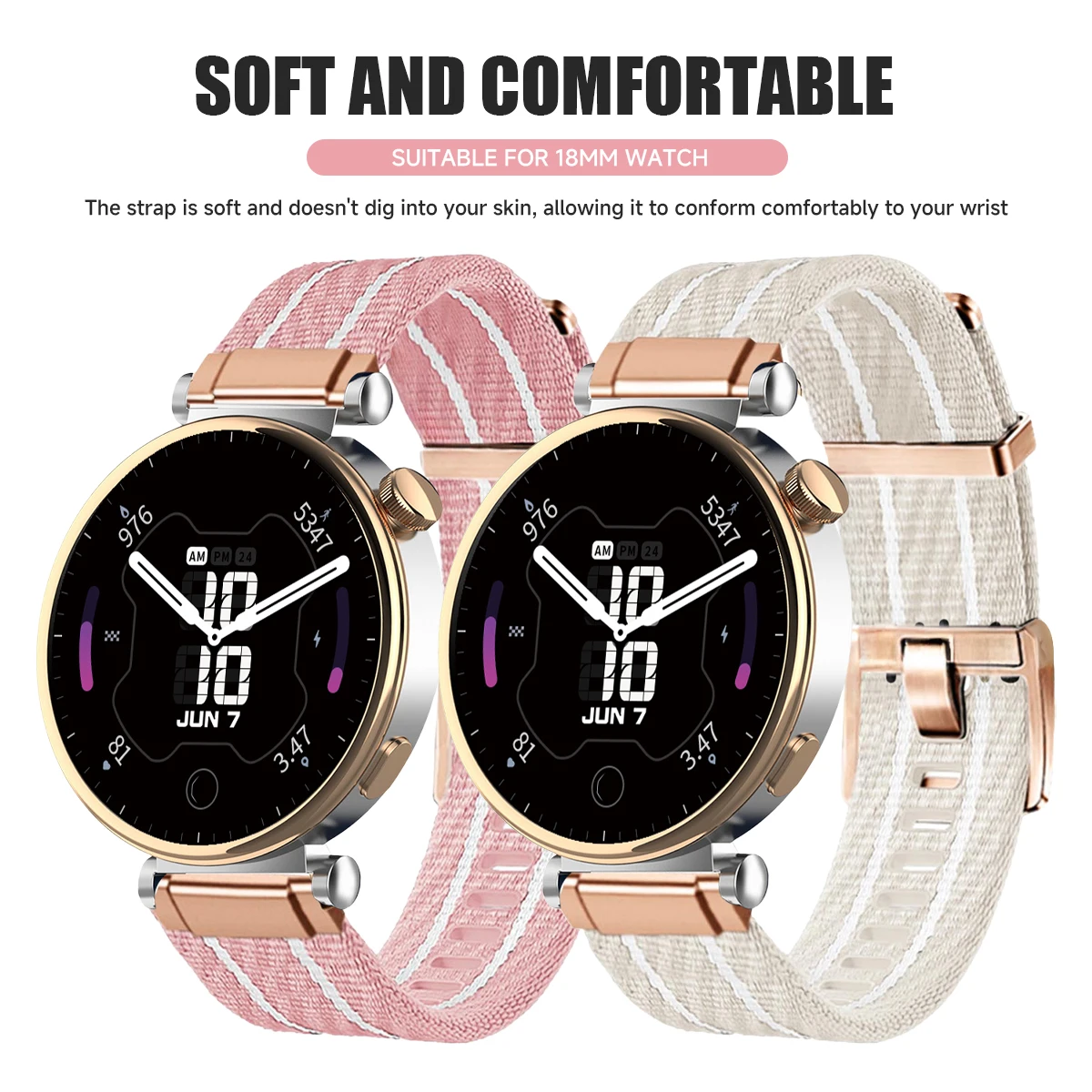 18MM Nylon Band for Huawei Watch GT4 41mm GT3/2 42MM Women Sport Strap for Amazfit GTS 2/3/4 Mini Bip 3 Pro Woven Bracelet