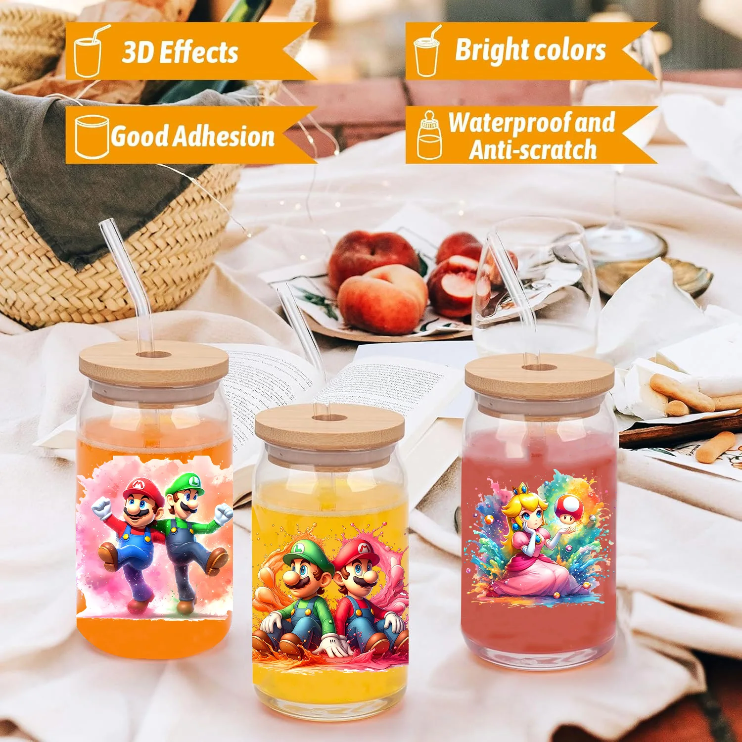 Mario series Easy peel waterproof DIY Decals 3D transfers uvdtf crystal stickers 16oz uv dtf tumbler cup wraps sticker