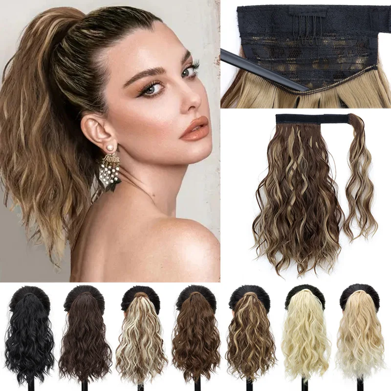 

Synthetic ponytail wigs, women's long hair braids, tie-up style, wrapping water ripples, synthetic curls