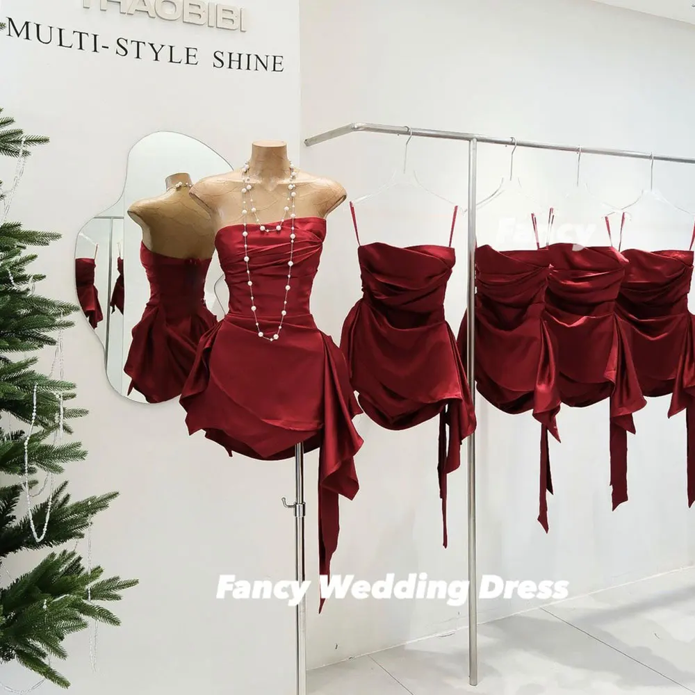 

Fancy Sexy Red Mini Short Evening Dress A Line Soft Satin Prom Gown Sleeveless Formal Occasion Dresses Customized